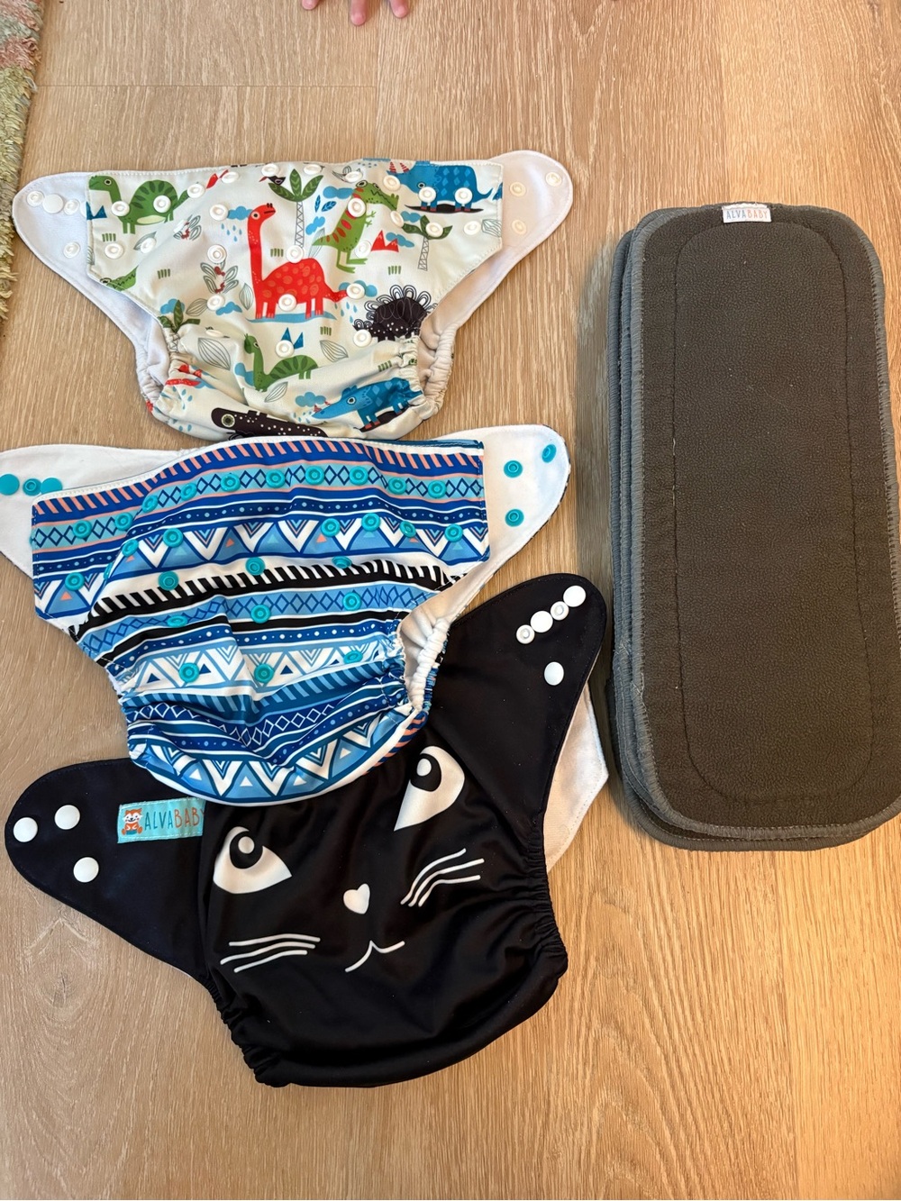 AlvaBaby Kids Reusable Swim Diaper Set — Black Cat, Blue Pattern & Dino Print